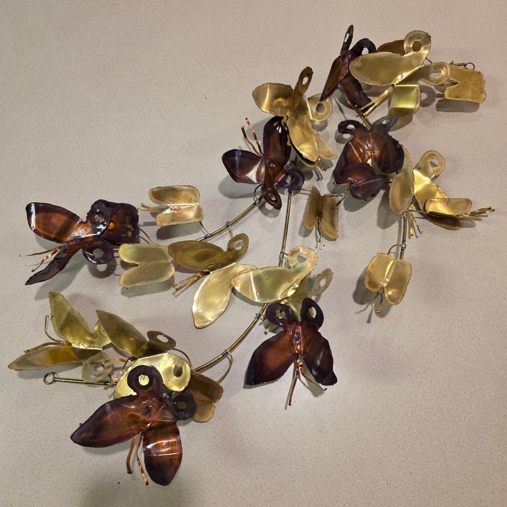Butterfly Wall Art Sculpture Gold Copper Metal Branch MCM Style